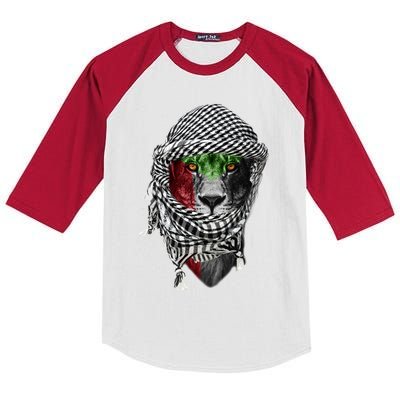 Free Palestine Palestinian Lion Funny Gift Kids Colorblock Raglan Jersey