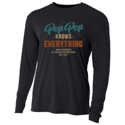 Funny pop pop knows everything for grandpa and father's day Cooling Performance Long Sleeve Crew