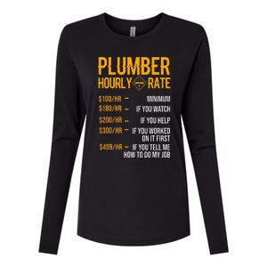 Funny Plumber Plumber Hourly Rate Plumber Womens Cotton Relaxed Long Sleeve T-Shirt