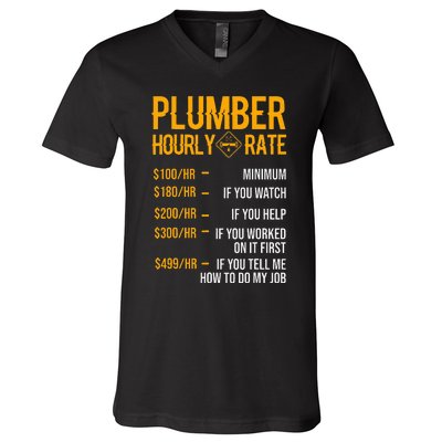 Funny Plumber Plumber Hourly Rate Plumber V-Neck T-Shirt