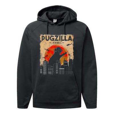 Funny Pug Pugzilla Funny Dog Pug Performance Fleece Hoodie