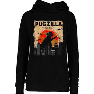 Funny Pug Pugzilla Funny Dog Pug Womens Funnel Neck Pullover Hood