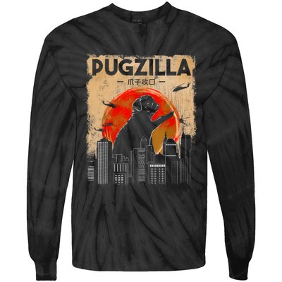 Funny Pug Pugzilla Funny Dog Pug Tie-Dye Long Sleeve Shirt