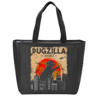 Funny Pug Pugzilla Funny Dog Pug Zip Tote Bag