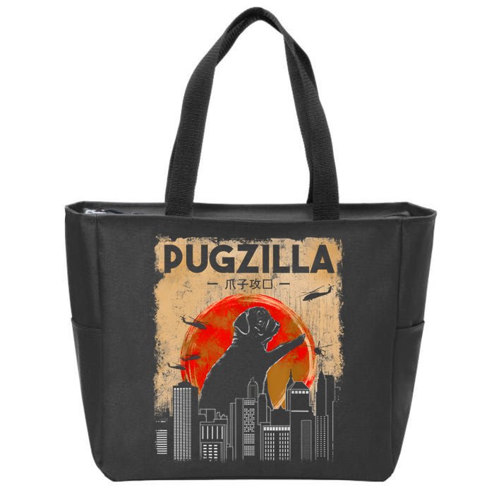 Funny Pug Pugzilla Funny Dog Pug Zip Tote Bag