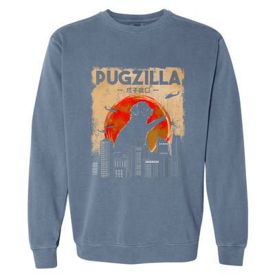 Funny Pug Pugzilla Funny Dog Pug Garment-Dyed Sweatshirt