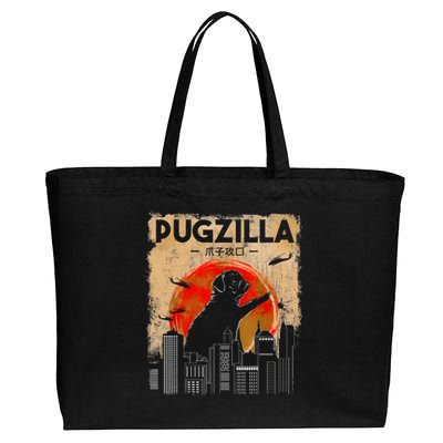 Funny Pug Pugzilla Funny Dog Pug Cotton Canvas Jumbo Tote