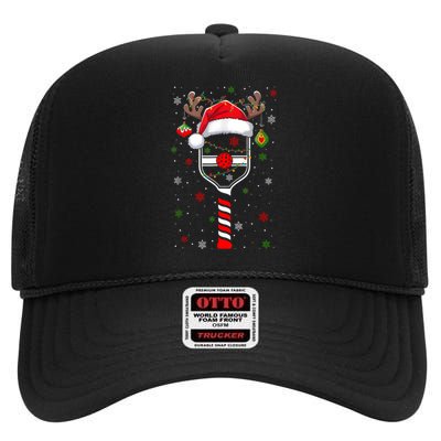 Funny Pickleball Player Christmas Holiday Reindeer Xmas High Crown Mesh Back Trucker Hat