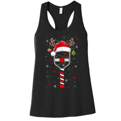 Funny Pickleball Player Christmas Holiday Reindeer Xmas Women's Racerback Tank