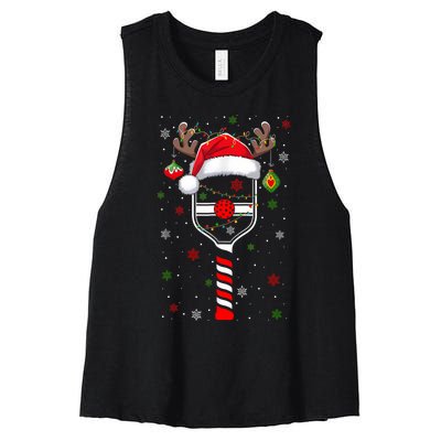 Funny Pickleball Player Christmas Holiday Reindeer Xmas Women's Racerback Cropped Tank