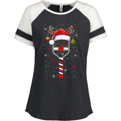 Funny Pickleball Player Christmas Holiday Reindeer Xmas Enza Ladies Jersey Colorblock Tee