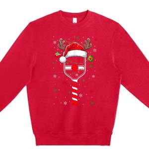 Funny Pickleball Player Christmas Holiday Reindeer Xmas Premium Crewneck Sweatshirt