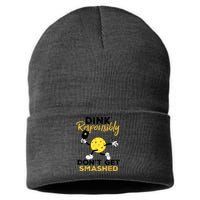 Funny Pickleball Player Dink Responsibly Dont Get Smashed Gift Sustainable Knit Beanie