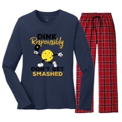 Funny Pickleball Player Dink Responsibly Dont Get Smashed Gift Women's Long Sleeve Flannel Pajama Set 