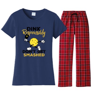 Funny Pickleball Player Dink Responsibly Dont Get Smashed Gift Women's Flannel Pajama Set