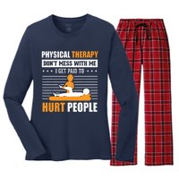 Funny PT Physical Therapy Gift Therapist Month Women's Long Sleeve Flannel Pajama Set 