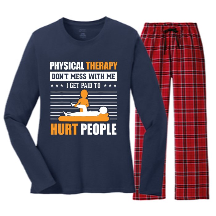 Funny PT Physical Therapy Gift Therapist Month Women's Long Sleeve Flannel Pajama Set 