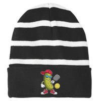 Funny Pickleball Player Paddleball Lover Pickleball Humor Striped Beanie with Solid Band