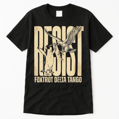 Funny Penguin Protest Resist Penguin Holding Fish Gr Tall T-Shirt