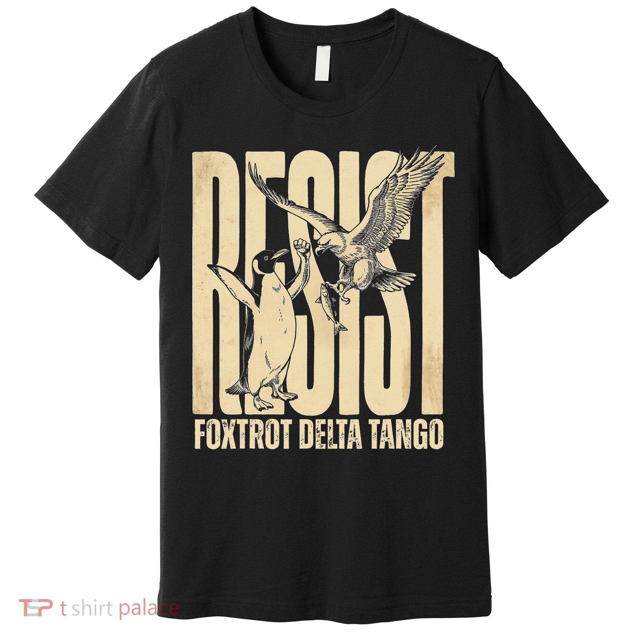 Funny Penguin Protest Resist Penguin Holding Fish Gr Premium T-Shirt