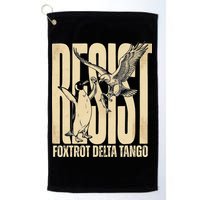Funny Penguin Protest Resist Penguin Holding Fish Gr Golf Towel