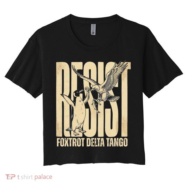 Funny Penguin Protest Resist Penguin Holding Fish Gr Crop Top