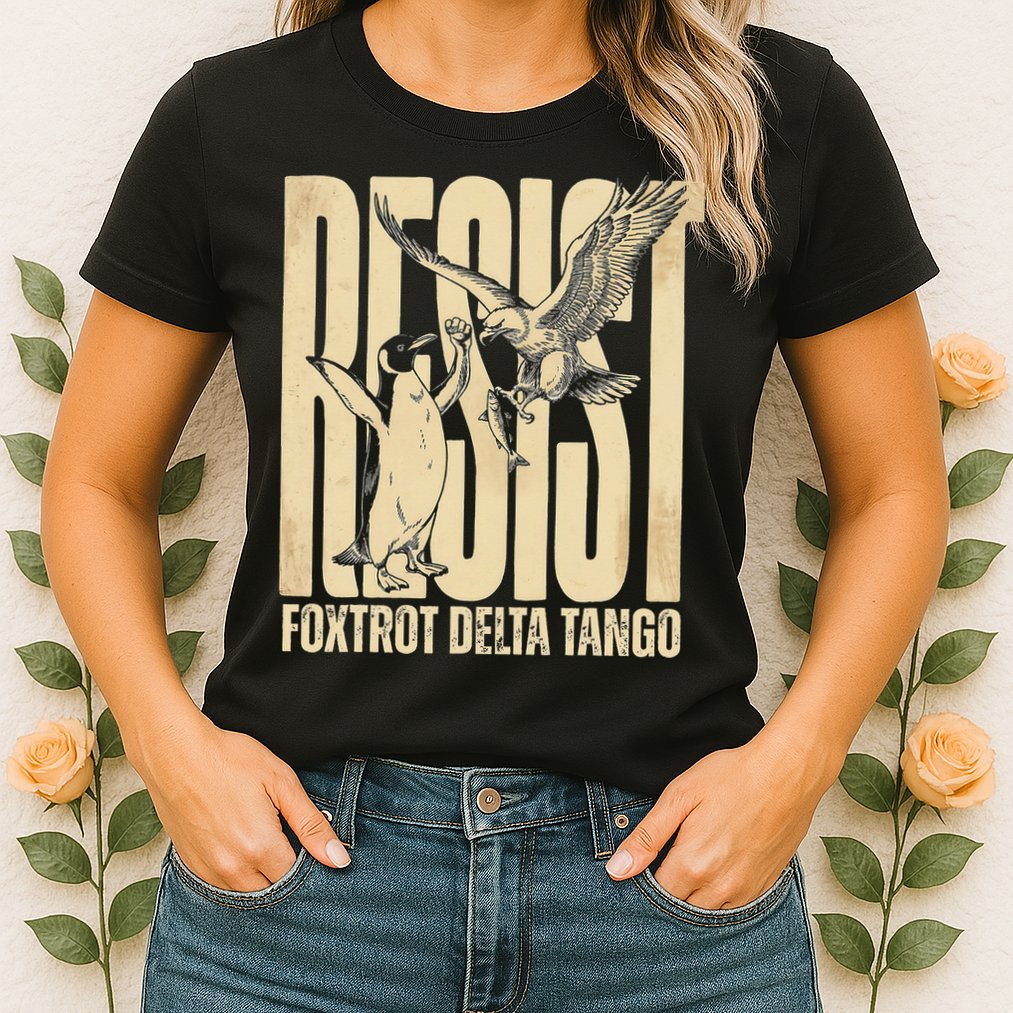 Funny Penguin Protest Resist Penguin Holding Fish Gr Womens T-Shirt