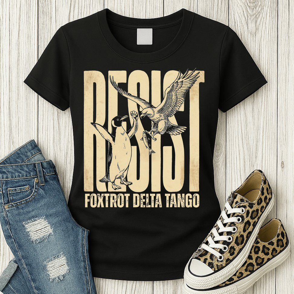 Funny Penguin Protest Resist Penguin Holding Fish Gr Womens T-Shirt