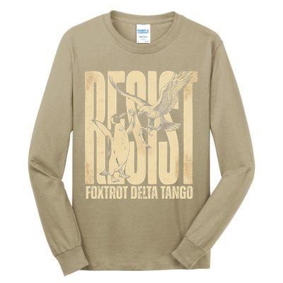 Funny Penguin Protest Resist Penguin Holding Fish Gr Tall Long Sleeve T-Shirt