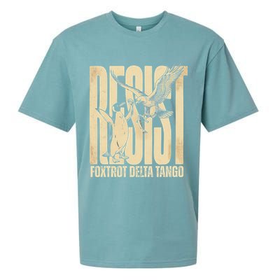 Funny Penguin Protest Resist Penguin Holding Fish Gr Sueded Cloud Jersey T-Shirt