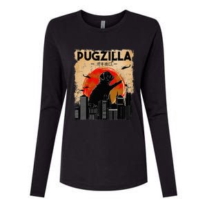 Funny Pug Pugzilla Funny Dog Pug Womens Cotton Relaxed Long Sleeve T-Shirt