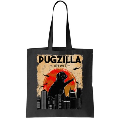 Funny Pug Pugzilla Funny Dog Pug Tote Bag