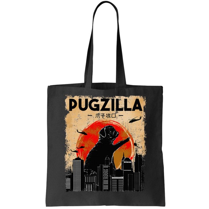 Funny Pug Pugzilla Funny Dog Pug Tote Bag