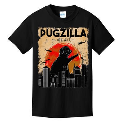 Funny Pug Pugzilla Funny Dog Pug Kids T-Shirt