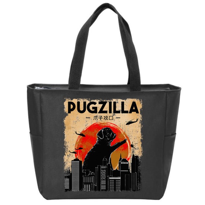 Funny Pug Pugzilla Funny Dog Pug Zip Tote Bag