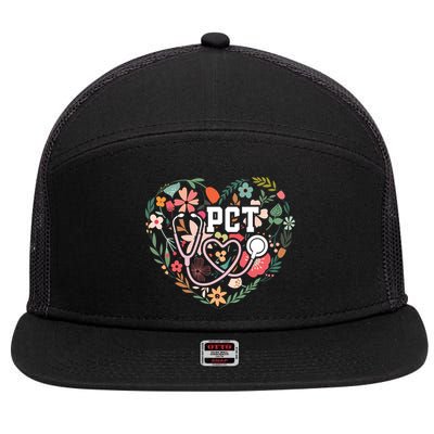 Floral Pct Patient Care Technician Healthcare Worker Gift 7 Panel Mesh Trucker Snapback Hat