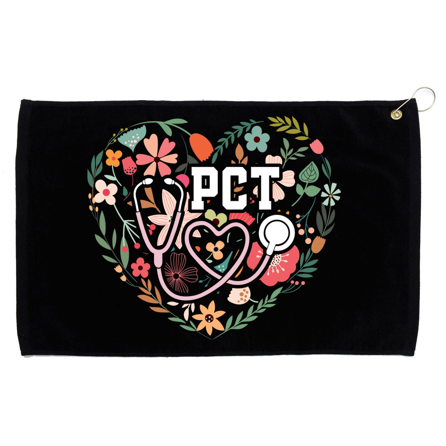 Floral Pct Patient Care Technician Healthcare Worker Gift Grommeted Golf Towel
