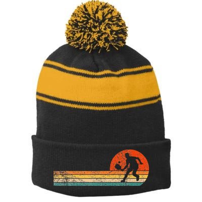 Funny Pickleball Paddle Pickleball Player Dink Retro Vintage Stripe Pom Pom Beanie