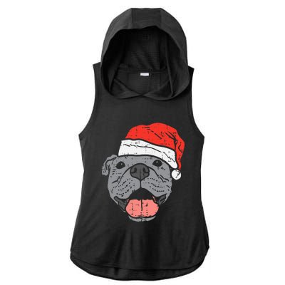 Festive Pitbull Pit Santa Hat Christmas Gift for Dog Lovers Ladies PosiCharge Tri-Blend Wicking Draft Hoodie Tank