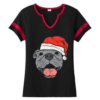 Festive Pitbull Pit Santa Hat Christmas Gift for Dog Lovers Ladies Halftime Notch Neck Tee