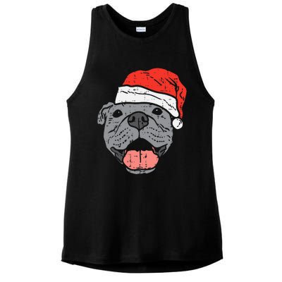 Festive Pitbull Pit Santa Hat Christmas Gift for Dog Lovers Ladies PosiCharge Tri-Blend Wicking Tank