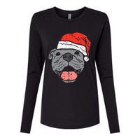 Festive Pitbull Pit Santa Hat Christmas Gift for Dog Lovers Womens Cotton Relaxed Long Sleeve T-Shirt