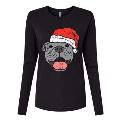 Festive Pitbull Pit Santa Hat Christmas Gift for Dog Lovers Womens Cotton Relaxed Long Sleeve T-Shirt