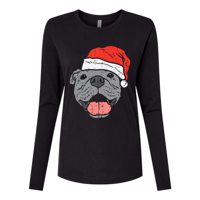 Festive Pitbull Pit Santa Hat Christmas Gift for Dog Lovers Womens Cotton Relaxed Long Sleeve T-Shirt