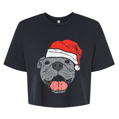 Festive Pitbull Pit Santa Hat Christmas Gift for Dog Lovers Bella+Canvas Jersey Crop Tee