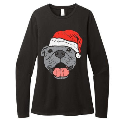 Festive Pitbull Pit Santa Hat Christmas Gift for Dog Lovers Womens CVC Long Sleeve Shirt