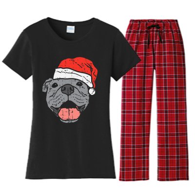 Festive Pitbull Pit Santa Hat Christmas Gift for Dog Lovers Women's Flannel Pajama Set