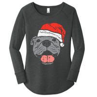 Festive Pitbull Pit Santa Hat Christmas Gift for Dog Lovers Women's Perfect Tri Tunic Long Sleeve Shirt