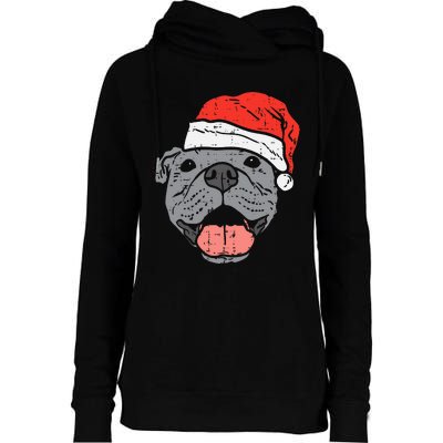 Festive Pitbull Pit Santa Hat Christmas Gift for Dog Lovers Womens Funnel Neck Pullover Hood