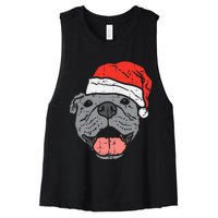 Festive Pitbull Pit Santa Hat Christmas Gift for Dog Lovers Women's Racerback Cropped Tank